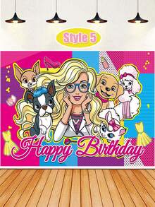 MASSDI Backdrops, Personalized Polyester Birthday Backdrop, Pink Themed Character Print, Multiple Pattern Selections, Wrinkle-Resistant Fabric, Foldable Lightweight Banner, Party Decor, Photo Booth Background, Celebration Ornament, Event Gift - Multiple Styles - View 14