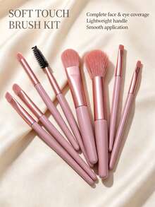 Pink Mini 8pcs Makeup Brush Set Travel Portable Face Eye Makeup Brushes For Beginners - Multicolor - View 9
