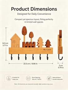 My Castle Wooden Key Holder Wall-Mounted Decorative Entryway Storage Hook Organizer Rack Cute House And Tree Pattern Rustic Wooden Hooks Suitable For Keys, Hats, Coats, Scarves, Leashes, Hallway, Bedroom, Living Room Home Decor - Multicolor - View 7
