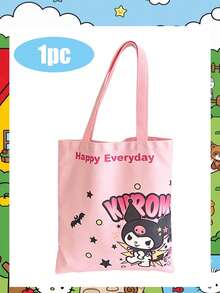 Fisher Price Sweet Macaron Color Anime Print Canvas Tote Bag, "Happy Everyday" Slogan With Stars And Daisy Pattern, Durable Wear-Resistant Fabric Shopping Style Handbag - Multicolor - View 12