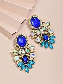 1 Pair Vintage Palace Style Rhinestone Stud Earrings For Women, Fashionable Elegant Luxury High-End Ear Jewelry - Earrings - View 5