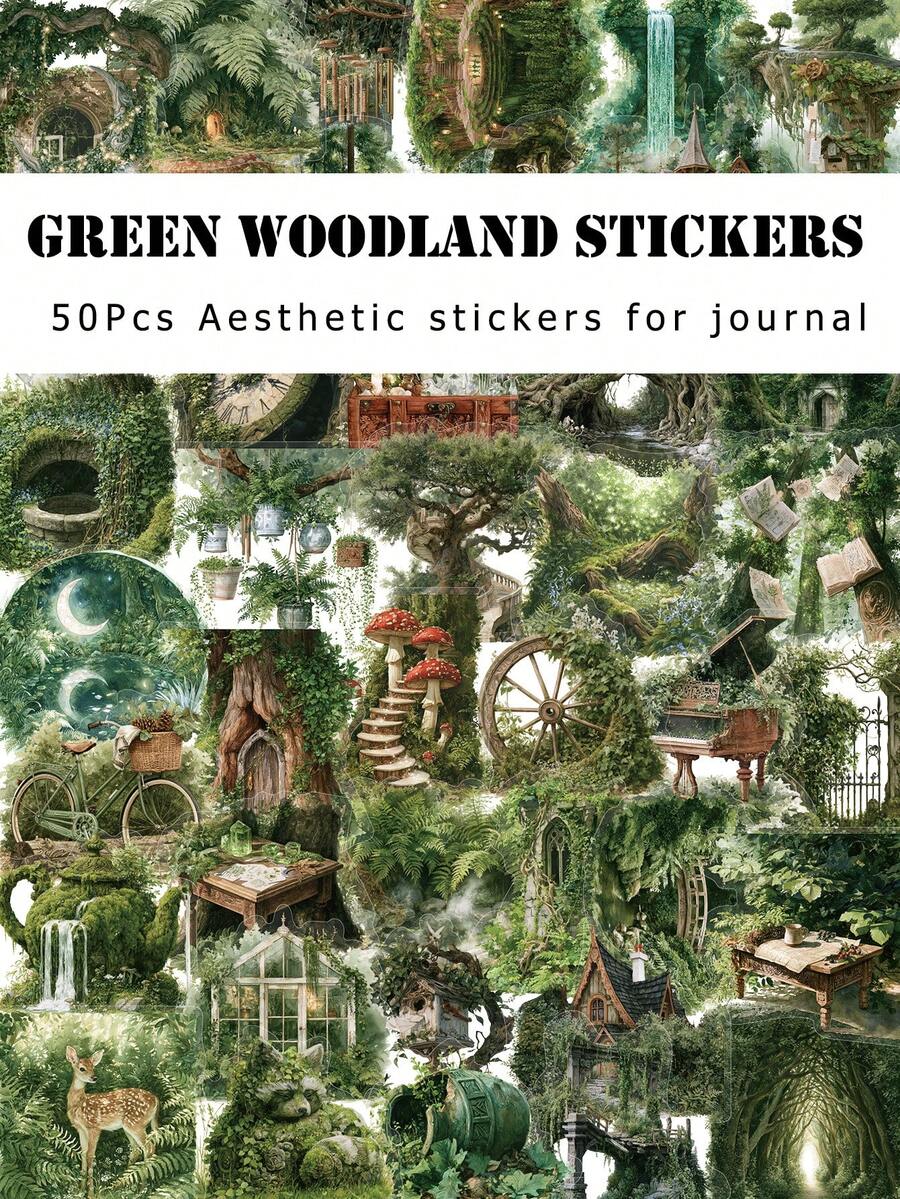 Kids 50Pcs Green Forest Theme Stickers Waterproof Vinyl Decals For Scrapbook Water Bottle Laptop DIY Craft Decor - Multicolor - View 1