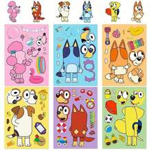 1set/6pcs Bluey Dog Cartoon Puzzle Stickers, Fun Handmade DIY Puzzle Animal Stickers, Educational Animal Sticker,Perfect Party Gift, Carnival Gift - Multicolor - View 2