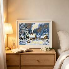 1pc Exquisite Winter Snow Scene Cottage Cross Stitch Full Material Kit 11CT 55*40cm Handmade DIY Clear Printed Nordic Landscape Home Wall Decor Painting Stress Relief Craft Gift - Multicolor - View 7