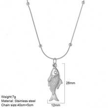 Minimalist Silver Ocean Style Pendant Stainless Steel Necklace, Small Fish Whale Palm Tree Round Bead Snake Chain, Personalized Women's Vacation Collarbone Chain Accessory - Silver - View 8