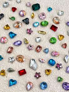 50pcs 3DK9 Nail Art Rhinestones, Mixed Color Asymmetrical Candy Color Multi-Shape Pointed Bottom Nail Gems, Shiny Crystal Nail Art DIY Decoration Accessories - Multicolor - View 6