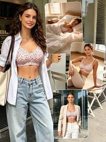 Women's Wireless Leopard Print Push-Up Bra, Seamless Bra With Removable Pads, Comfortable Lift, Basic Lingerie - Multicolor - View 10