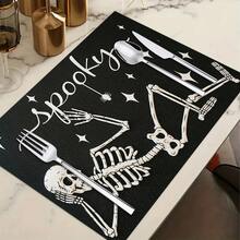 1/4/6pcs Halloween Series Funny Skeleton Pattern Printed Placemats, Heat-Resistant Table Mat For Home Kitchen, Table Protection, Kitchen Dining Table, Party Scene Decoration - Multicolor - View 12