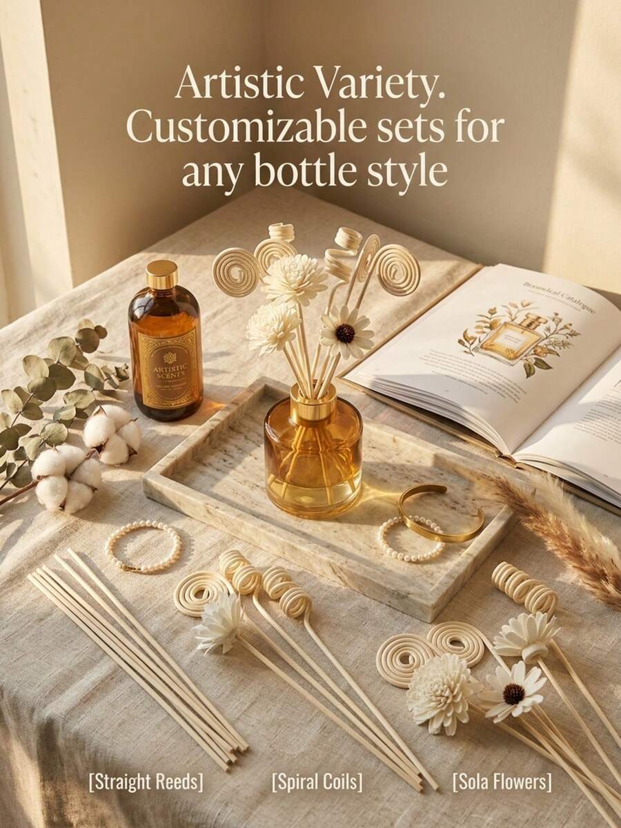7pcs/Set Natural Rattan Reed Diffuser Sticks, Fragrance Essential Oil Diffuser Sticks, Long Lasting Scent Home Hotel Decor Fragrance Accessories