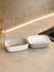 1pc Double Layer Soap Holder, Home Bathroom Draining Soap Dish, Large Double Layer Soap Storage Rack With Hollow Non-Slip Base, Laundry Soap Box, Double Layer Space-Saving Storage Rack For Bathroom Sink, Washbasin, Shower, Toilet - Various - View 1