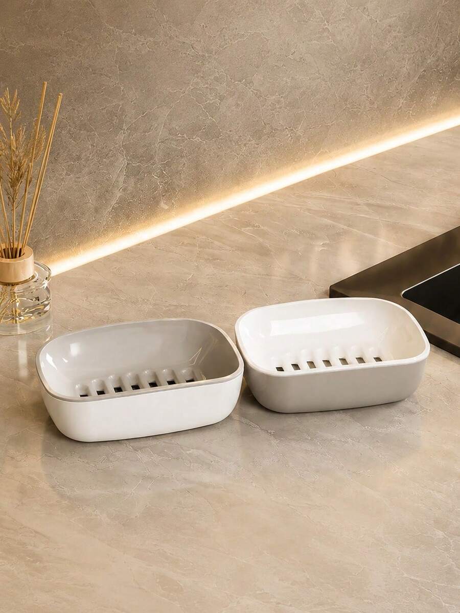 1pc Double Layer Soap Holder, Home Bathroom Draining Soap Dish, Large Double Layer Soap Storage Rack With Hollow Non-Slip Base, Laundry Soap Box, Double Layer Space-Saving Storage Rack For Bathroom Sink, Washbasin, Shower, Toilet - Various - View 1