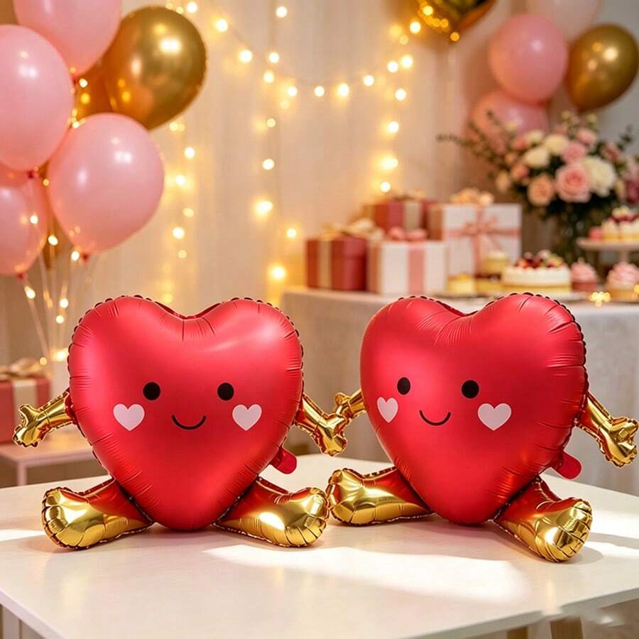 2pcs Hugging Heart Foil Balloons, Suitable For Birthday Party Decoration, Theme Party Arrangement, Valentine's Day Decoration, Wedding Arrangement, Photo Props, Anniversary - Red Hug Heart - View 1