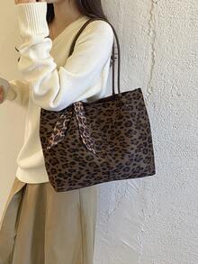 1件女款純色PU中隔層單肩托特包，大容量，適合外出、購物、約會，絕佳禮物 - 彩色 - 查看 4