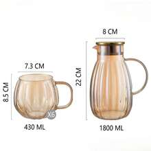 7 Pcs Glass Water Pitcher Set, Pitcher With Filter Lid Comes With 6 Glass Cups, Heat‑Resistant Amber Glass Teapot, Suitable For Serving Cold Water, Fruit Juice And Floral Tea On Dining Tables In Home Living Rooms - Multicolor - View 8