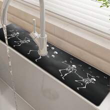 1pc Halloween Skeleton Pattern, Sink Faucet Water Absorbent Mat, Drainage Mat, Suitable For Kitchen, Bathroom Sink, Countertop, Drainage Mat, Diatomaceous Earth Material, Trimmable, Quick-Dry Mat - Multicolor - View 3