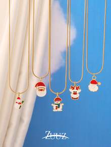 1pc Stainless Steel Enamel Santa Claus Snowman Pendant Necklace For Women Fashion Christmas Charms Necklaces Party Jewelry Gift - necklace - View 1