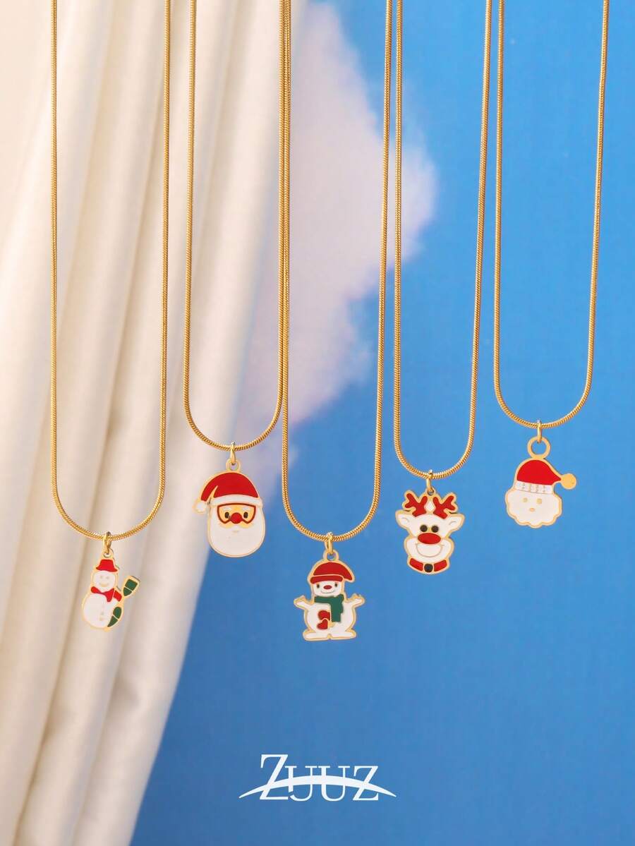 1pc Stainless Steel Enamel Santa Claus Snowman Pendant Necklace For Women Fashion Christmas Charms Necklaces Party Jewelry Gift - necklace - View 1