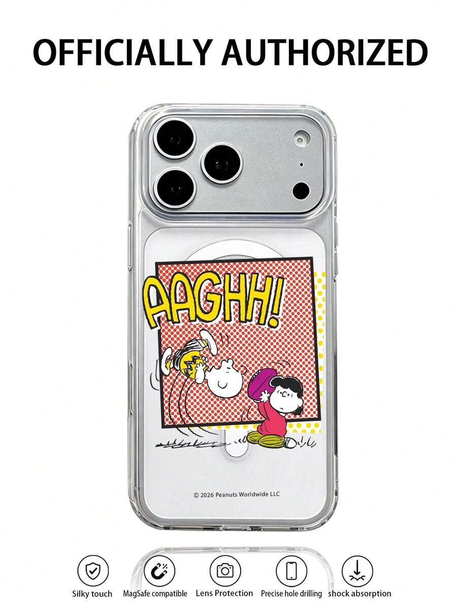 Miniso 1pc New Cute Peanuts Cartoon Astronaut Snoopy Transparent Acrylic 2-In-1 Magnetic Wireless Charging Creative Thickened Anti-Fall Protective Case Compatible With Apple Series IPhone 17 ProMax/Air, 16, 11/12/13/14 Plus, XR, 7/8 Plus, 15 ProMax - Clear - View 1