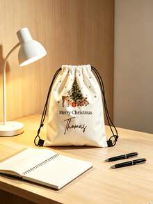 1 pieza Mochila con cordón personalizable de Papá Noel - Multicolor personalizada, adecuada para todas las fiestas, bolsa de regalo con cierre de cordón, adecuada para empaquetado de regalos de Navidad y Halloween, unisex, bolsa de empaquetado festivo - Multicolor - Ver 6