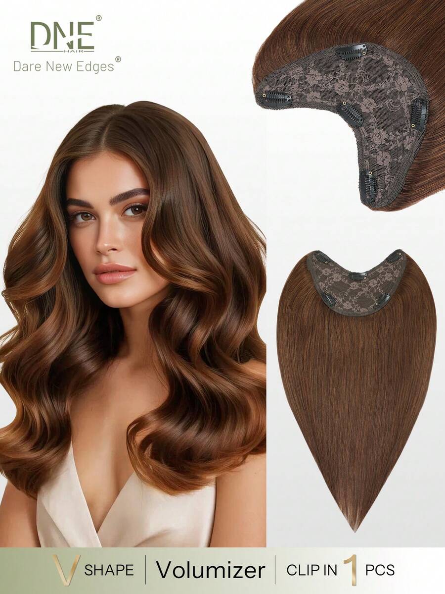 DNE HAIR 1 Piece V-Shaped Clip In Hair Extensions Top-V 100% Human Hair Color 4# Middle Brown Straight Hair For Women Easy To Style, Lightweight, Breathable, Invisible Suitable For All Hair Types And Daily Wear& Fashion Lovers - S4 - View 1