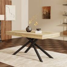 140/180*80 Extendable Dining Table 6-8, Modern Marble Effect Expandable Kitchen Table With Metal, Rectangular Dining Room Table, Space Saving Table Dining Room, White Marble - Oak + MDF - View 4