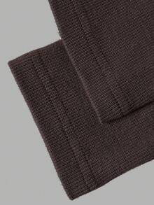DONICY Women's Dark Brown Collar V Notch Ribbed Fitted Cropped Long Sleeve Polo Top, Retro Layering Blouse For Spring Fall Daily Wear - Coffee Brown - View 3