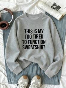 Sweatshirt Wanita Plus Size dengan Cetakan Grafis Kutipan Lucu dan Humor, Kerah Bulat, Bergaya, Cocok untuk Pakaian Jalanan Kasual Sehari-hari di Musim Gugur dan Musim Dingin - Grey - View 3