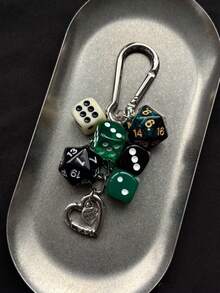 1 Set 3pcs Unisex Handmade Destiny Dice Keychain, Personalized Subculture Hot Girl Y2K Style Colorblock Bag Charm Accessory - Multicolor - View 2