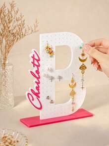 Personalized Name And Initial Earring Holder, Custom Wooden Jewelry Display Stand, Organizer For Studs, Dangles And Small Accessories On Dressers And Desks, Decorative Storage Display For Bedrooms/School, Dorms And Market Stalls ,Christmas Gift, - Multicolor - View 4