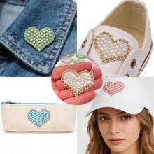 Heart Pearl & Rhinestone Decor Stickers For DIY Clothing, Shoes, Hats, Glue On Embellishments - White - View 7
