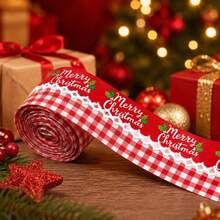 Pita Seri Natal 5 Yard Dihiasi Titik-titik Cahaya Permen Pola Pohon Natal, Lebar 32mm/1,26 Inci, Dua Pita Dilengkapi dengan Ujung Pengait Tengah Putih Merah, Ideal untuk Memamerkan Perhiasan dan Membungkus Hadiah, Membuat Pita, Dekorasi Liburan - 1304369 - View 7