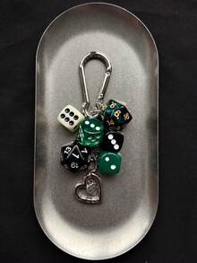 1 Set 3pcs Unisex Handmade Destiny Dice Keychain, Personalized Subculture Hot Girl Y2K Style Colorblock Bag Charm Accessory - Multicolor - View 3