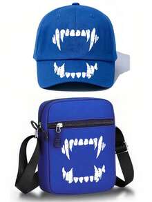 1pc/2pcs Halloween Vampire Fangs Print Baseball Hat & Crossbody Bag Set, Unisex Gothic Streetwear Accessories For Men Women, Fall Winter - Multicolor - View 9