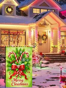1pc Merry Christmas Garden Flag, Candy Cane Holly Bow Snowflake Pattern Double-Sided Print Yard Flag, 30*45cm/11.8*17.7in Outdoor Christmas Decoration Yard, Home Christmas Decoration - Multicolor - View 4