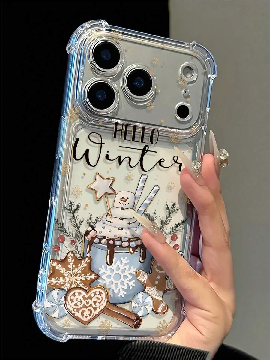 Phone Case: 1pc Winter Snowman Pattern Design Phone Case, Compatible With Apple 18/18Pro/18promax/17/17PRO 17Promax/16/16Pro/16promax/ 16/15/14/13/12/11 Plus/Pro Max Series, Fashion Protective Cover, Minimalist Full Coverage Design, Cute Pattern, Minimalist TPU Anti-Drop - Multicolor - View 1