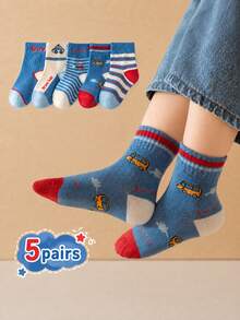 5 Pairs Cute Cartoon Car Pattern Boys Mid-Calf Socks, Soft Breathable Elastic Comfortable, Autumn/Winter Daily Casual Socks - Multicolor - View 8