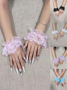 1 Pasang Lengan Pelindung Renda Aneka Warna untuk Wanita, Aksesori Kostum Lolita Gothic, Sarung Tangan Dekorasi Lengan Renda - Renda bermotif - View 1