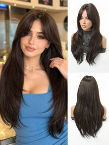 1PC 22 Inch Long Synthetic Wig, Natural Straight Style, Stunning Brown Color Wig. (Multiple Colors Available)With Bangs Design, This Wig Piece Is Perfect For Women's Daily Wear, Parties And Cosplay, Providing A Natural And Durable Wig Gift. - Multicolor - View 14