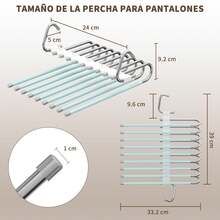 2PK Ganchos para Pantalones Ahorra Espacio 9 en 1. Acero Inoxidable, Ropa Organizador, Ganchos Ropa para Pantalones, Jeans, Bufandas - Verde - Ver 4