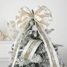 1pc New Christmas Polyester Gold Ribbon Bow Decor, DIY Christmas Tree Party Gift Box Decoration Ribbon - Multicolor - View 1
