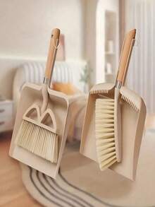 A Broom And Dustpan Set With A Wooden Handle - Compact And Lightweight, Natural Wood Color, Durable, Suitable For Cleaning Floors, Sofas, And Tables, Comes With A Small Brush, Ideal For Home And Commercial Use, Suitable For All Users - Milky White - View 2