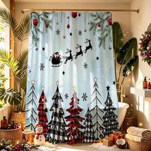 1pc Christmas Tree, Christmas Carriage, Snowflake, Reindeer Shower Curtain, Vintage Design, Waterproof Bath Curtain, Suitable For Bathtub Partition, Bathroom Decor And Bathroom Accessories, Home Decor Gift - Multicolor - View 6