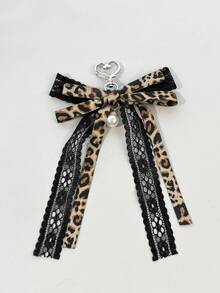 1pc Leopard Print Lace Pearl Bow Keychain Bag Charm Sweet Cool Lace With Pearl Pendant Accessory - Multicolor - View 5