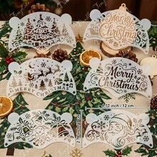 Christmas Holiday Magic! 6pcs DIY Christmas Painting Stencil Set - Create Christmas Party Decorations, Cards And Crafts In Minutes! Suitable For Gift Box Decoration, Canvas, Fabric, Greeting Cards And Home Decor. Reusable Plastic Craft Stencils - Sets - View 3