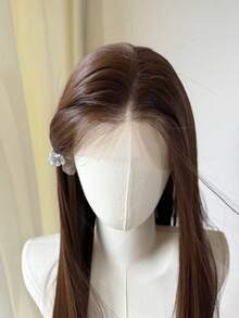 Brown 13*4 Lace Front Long Straight Hair Wig For Women, High Quality Heat Resistant Synthetic Fiber Wig Suitable For Daily Wear And Cosplay - Multicolor - View 7