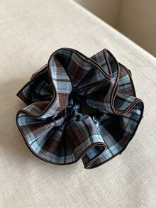 1pc/4pcs Plaid Double‑Layer Ruffle Scrunchie, Vintage Preppy Hair Tie, Soft Oversized Hair Scrunchy For Ponytail Bun, Daily Casual Hair Accessory - Multicolor - View 11