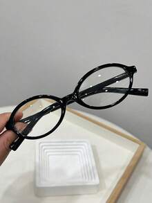 1 Pair Women's Vintage Black Oval Frame Glasses, Clear Lenses, Classic Minimalist Versatile Design - Clear - View 5