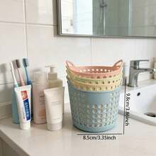4pcs Mini Desktop Storage Basket Set, Plastic Storage Bucket, Sundries Tray, Trash Can, Office Stationery Organizer, Hollow Pen Holder, Desktop Organizer - Multicolor - View 2