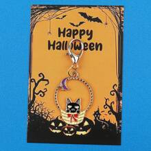 3pcs/6pcs Mixed Halloween Enamel Keychain Charms, Ghost Pumpkin Black Cat Pendant, Happy Halloween Greeting Card, Lobster Clasp Holiday Gift - Multicolor - View 3