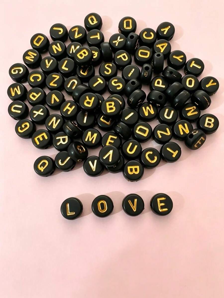 100pcs Flat Letter Beads Random Letters - Black - View 1